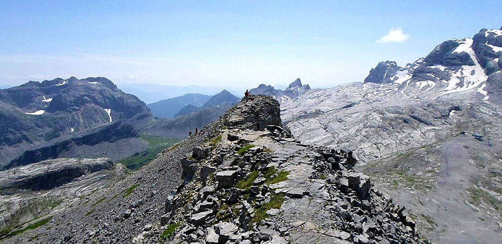 View of via ferrata along the upper ledges of Pietra Grande, Dolomites, Italy
