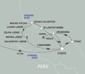 Map of Peru Trek along Salkantay Inca Trail to Machu Picchu and Sacred Valley Multi-Sport with ROAM